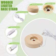 1pc LED Wooden Round DIY Romantic Night Light 3D Crystal Glass Decoration Lighting Display Stand Switched USB Powered Shelf For 3D Crystal Glass Resin Art
