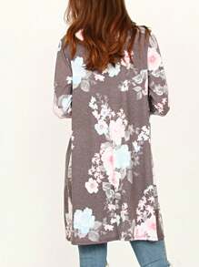 Boho Retro Light Weight Kimono Style Floral Tie Dye Long Cardigan Small To 3 XL - Dark Grey - View 2