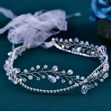 1 pieza Accesorio de moda hecho a mano para vestido de novia versátil, cinturón de cintura cruzada de malla plateado brillante y cristal para mujer
