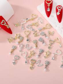 40 Piezas Dijes colgantes con forma de corazón, Diamantes de imitación de cristal, Gemas y Piedras decorativas para Uñas, Charms en color dorado y plateado para Diseño de Uñas, Accesorios Variados para Decoración de Uñas para el Día de los Enamorados