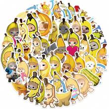 50入組卡通香蕉貓梗圖貼紙，萬用美觀貼紙，適用於剪貼簿、日記、筆記本電腦、桿、滑板、水瓶、電話、卡通、安全帽、汽車貼紙和貼花 - 彩色 - 查看 4