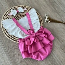 Romper Body Jardineira Bebê Menina Lisa Nude Boho Chic Ensaio de Fotos - Visão 2