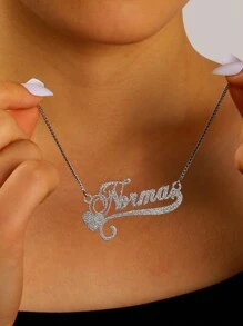 Gepersonaliseerde mat glanzende letterketting met hartvormige palmboompatroonhanger, op maat gemaakte gezandstraalde naamketting voor mannen en vrouwen, roestvrijstalen gewone doosketting, bohemien stijl kraagketting voor zomerstrandsieraden, verjaardags- en vakantiecadeaus