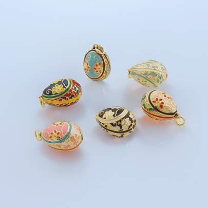 1pc Copper Plated 18K Gold Fashionable Enamel Personalized Egg-Shaped Vase Pendant, Suitable For DIY Bracelet, Necklace, Earrings, Keychain & Accessory