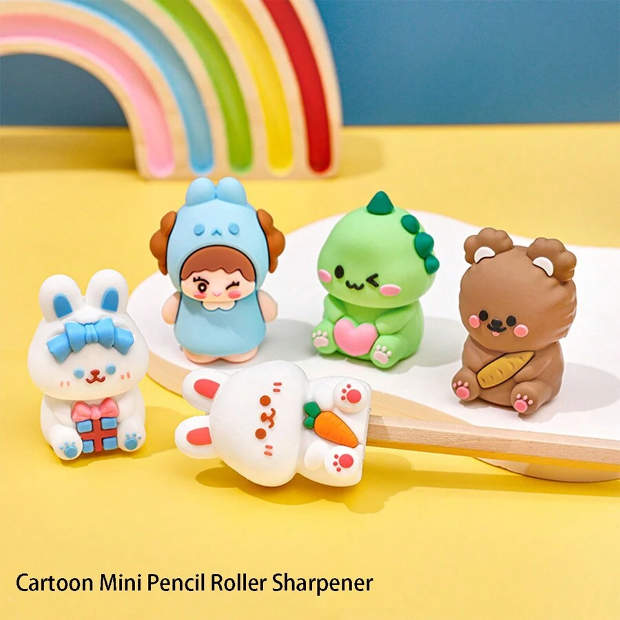 1pc Cartoon Mini Portable 3D Silicone Pencil Sharpener, Rotating Pencil Sharpener, Pencil Shaver, Back To School Stationery Gift, Award, Office And School Stationery Supplies