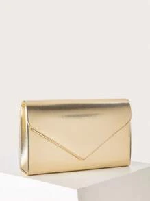 Glamorous Evening Clutch Bag, Shiny Ladies Handbag, Fashionable Flap Design, Luxurious Faux Leather Material, Perfect For Various Formal Occasions, Ideal Accessory For Weddings And Parties, Suitable For Parties, Weddings, Balls, Galas/Banquets, Can Be Paired With Holiday Party Dresses, Evening Gowns And Sequin Dresses, Perfectly Matches Ball Accessories, Best Elegant Choice For Bridal Showers. - Gold - View 3