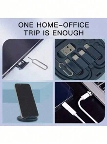 1Pc Multifunctional Data Cable Kit With Charging Storage Box, 60W Fast Charging, Can Be Used As A Mobile Phone Model Holder Simple Portable Charging Cable Adapter Kit, USB Lightning Adapter Adapter Kit College Dorm Essentials Travel Essentials Travel Accessories Travel Must Haves Beach Vacation Summer Holiday School Accessories Back To School Supplies Stuff - Multicolor - View 3