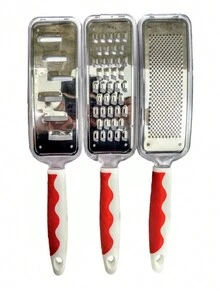 Kit 3 Piezas Ralladores Diferentes Manuales Para Verduras Quesos Frutas Acero Inoxidable Resistente Cocina Tiras Rodajas Multifuncional Juego De 3 Ralladores Rojos l