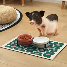 1 pièce Tapis de nourriture pour animal de compagnie impérméable à l'eau, à adhérence forte et à séchage rapide avec petits motifs verts pour chat ou chien, facile à nettoyer, convient pour divers bols à nourriture et eau