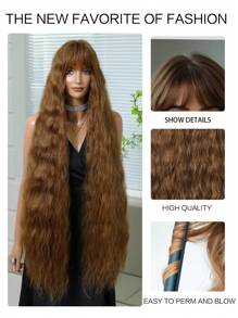 45inch Long Loose Wave Synthetic Wigs With Bangs For Women Heat Resistant Natural Middle Part Cosplay Party Lolita Music Festival Wedding Hair Wigs
