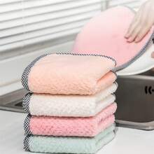 10/5pcs Random Color Dish Cloths, Hanging Style Kitchen Cleaning Towels, Coral Fleece Towels, Non-Stick Oil Dish Cloths, Double-Sided Absorbent Thickened Cleaning Pads, Reusable, Multi-Purpose Cloths, Soft Absorbent Cleaning Towels, Machine Washable. - Multicolor - View 12