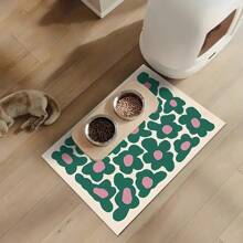 1 pièce Tapis de nourriture pour animal de compagnie impérméable à l'eau, à adhérence forte et à séchage rapide avec petits motifs verts pour chat ou chien, facile à nettoyer, convient pour divers bols à nourriture et eau
