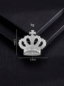 1入組男士時尚皇冠胸針，高品質鑲有鑽石的服飾/包飾，顯現貴族風范 - 銀色 - 查看 5