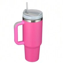 1pc 40 Oz Stainless Steel  Tumbler With Handle Lids Travel Mug Car Water Bottle Insulated - Hot Pink - View 10