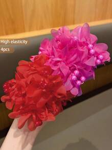 4pcs Cute Flower Hair Scrunchies, Suitable For Daily Use And Performances - Multicolor - View 4