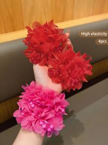 4pcs Cute Flower Hair Scrunchies, Suitable For Daily Use And Performances - Multicolor - View 3