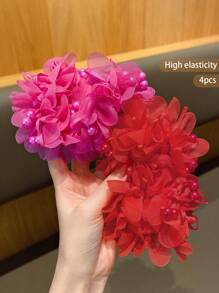 4pcs Cute Flower Hair Scrunchies, Suitable For Daily Use And Performances - Multicolor - View 6