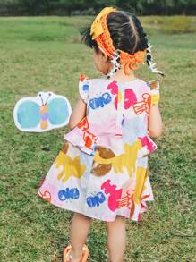 mini bala Young Girls  Dress Summer Breathable Lotus Edge Small Sleeve Dress - Red - View 2