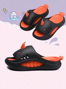 鯊魚拖鞋兒童穿著夏季戶外運動防滑厚底涼鞋，適用於夏季外出、戶外運動、沙灘拖鞋 - 黑色 - 查看 4