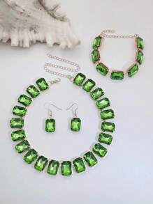 Bộ 4 chiếc/Bộ vòng cổ pha lê Rhinestone nhiều màu sang trọng, hoa tai, vòng tay trang sức dành cho nữ, thích hợp cho trang phục dự tiệc/dạ hội - bộ pha lê - Xem 9