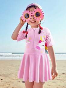 mini bala Summer Girls' Cute Swim Dress For Babies With High Elasticity And Sun Protection One-Piece Swimsuit - Purple - View 2