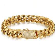 putouzip 2pcs Thick 18K Gold Plated Hip Hop Jewelry Set Stainless Steel 12mm Men Curb Punk Link Chain Crooked Buckle Necklace Bracelet