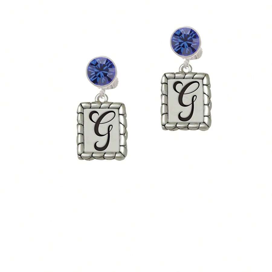 Delight Jewelry Pebble Border Initial - G Crystal Clip On Earrings - pha lê xanh - Xem 1