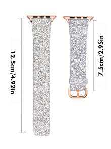 1 件全新奢华女式闪亮皮革表带，兼容 Apple Watch Ultra 9 8 7 6 5 4 3 2 1 SE，时尚闪光表带，兼容 Apple Watch 49mm 42mm 45mm 44mm 38mm 40mm 41mm，时尚手链腕带礼物 - 銀色 - 查看 4