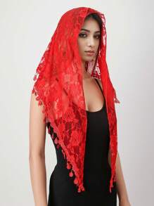 1pc Sun Protection Rose Flower Lace Hollow Out Solid Color Tassel Lady Bandana Scarf Headscarf Shawl Valentine's Day Valentines - Multicolor - View 10