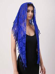 1pc Sun Protection Rose Flower Lace Hollow Out Solid Color Tassel Lady Bandana Scarf Headscarf Shawl Valentine's Day Valentines - Multicolor - View 17