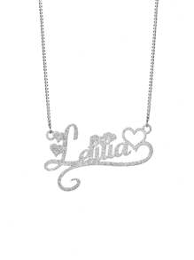 Gepersonaliseerde mat glanzende letterketting met hartvormige palmboompatroonhanger, op maat gemaakte gezandstraalde naamketting voor mannen en vrouwen, roestvrijstalen gewone doosketting, bohemien stijl kraagketting voor zomerstrandsieraden, verjaardags- en vakantiecadeaus