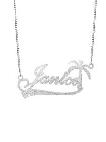 Gepersonaliseerde mat glanzende letterketting met hartvormige palmboompatroonhanger, op maat gemaakte gezandstraalde naamketting voor mannen en vrouwen, roestvrijstalen gewone doosketting, bohemien stijl kraagketting voor zomerstrandsieraden, verjaardags- en vakantiecadeaus