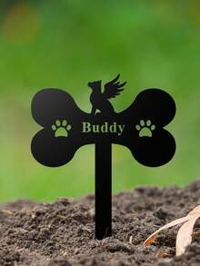 Dog Memorial Plaque, Dog Bone Shaped Garden Stake, Metal Flower Pot Decoration, In Memory Of - Black - View 6