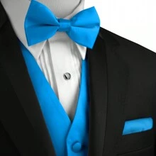 Sizes XS To 6XL Men's 3-Piece Tuxedo Vest Set – Satin Waistcoat With Bow Tie And Pocket Square For Wedding, Prom, Formal Events - 藍色 - 查看 4