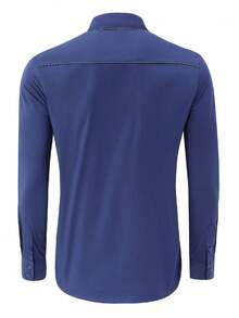 Mens Western Shirts Long Sleeve Embroidered Button Down Shirts With Pockets Slim Fit Casual Shirt - 灰藍色 - 查看 2