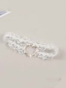 1入白色蕾絲和合金心形新娘褲帶，優雅的新娘腿帶，適用於婚禮活動，新娘配件，婚禮派對裝扮 - 彩色 - 查看 4