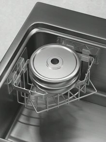 1pc Kitchen Sink Corner Sponge Holder, Pot Brush & Dishcloth Storage Basket, Bathroom Punch-Free Organizer Shelf, Triangular Drain Rack, For Kitchen And Bathroom - Multicolor - View 4