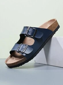 Men's Fashionable Cork Sole & Comfortable Insole Slip-On Mule Slippers, Summer Outdoor Beach Walking Slides - Blue - View 5