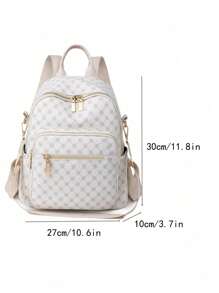 女士时尚三叶草翻盖背包，PU 皮革单肩包，手提包，学生书包，通勤包 - 白色 - 查看 7