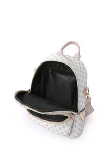 女士时尚三叶草翻盖背包，PU 皮革单肩包，手提包，学生书包，通勤包 - 白色 - 查看 8