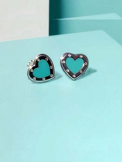 Hoa tai bạc Sterling S925 tráng men hình trái tim thời trang và đa năng dành cho phụ nữ ngày lễ tình nhân