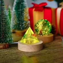 1pc LED Wooden Round DIY Romantic Night Light 3D Crystal Glass Decoration Lighting Display Stand Switched USB Powered Shelf For 3D Crystal Glass Resin Art