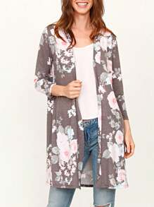 Boho Retro Light Weight Kimono Style Floral Tie Dye Long Cardigan Small To 3 XL - Dark Grey - View 4