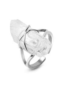 1pc Asymmetrical Natural Gem Stone Open Rings For Women Girl Rock Crystal Clear Quartz Silver-Color Wire Wrapped Finger Ring Healing Reiki Jewelry Gift G455 - Ring - View 1
