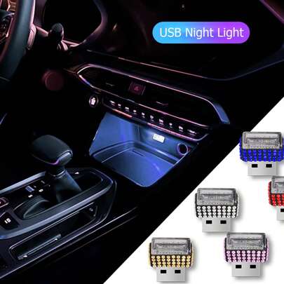 1 件钻石 USB LED 汽车氛围灯 LED 7 色夜灯，即插即用汽车内饰装饰灯