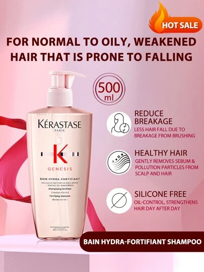 Kérastase KERASTASE GENESIS BAIN HYDRA-FORTIFIANT CHAMPÚ 500ml Champú delicado y fortificante para cabello normal a graso, debilitado y propenso a la caída debido a la rotura por cepillado. Anti-rotura y fortalecimiento para cabello débil o dañado | Hidrata el cabello | Sin silicona | Para cabello fino o graso
