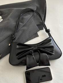 Túi đeo vai PU màu trơn thời trang với thiết kế giản dị và tối giản - màu đen - Xem 3