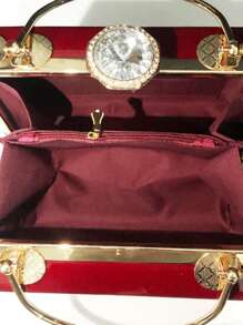 Patent Leather Clutch Bag With Rhinestone Detailing And Wrist Strap, Red, Mother Day Gifts, Mom Gifts, Mommy's EssentialsMommy Bag For Going Out, Best Mother's Day Gift Ideas
