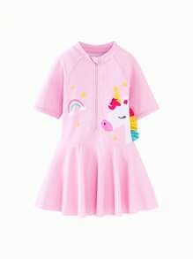 mini bala Summer Girls' Cute Swim Dress For Babies With High Elasticity And Sun Protection One-Piece Swimsuit - Purple - View 4