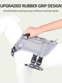 4入組狗用胸背帶、便袋提取器、牽繩和廢棄物提取袋套裝，外層採用耐用撕裂尼龍製成，內層採用透氣網布戰術背心面料，佩戴舒適不悶熱，配備6點扣環調整，易於配戴，背部設有D形環設計，適用於戶外活動和中大型犬 - 灰色 - 查看 10